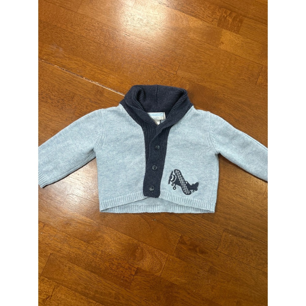 Janie and Jack Cardigan Baby Boy 0-3 Months Blue Airplane Shawl Collar Sweater